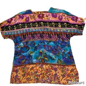 Casual Corner Women’s Blouse Floral Multicolor Abstract Unique Designs Large